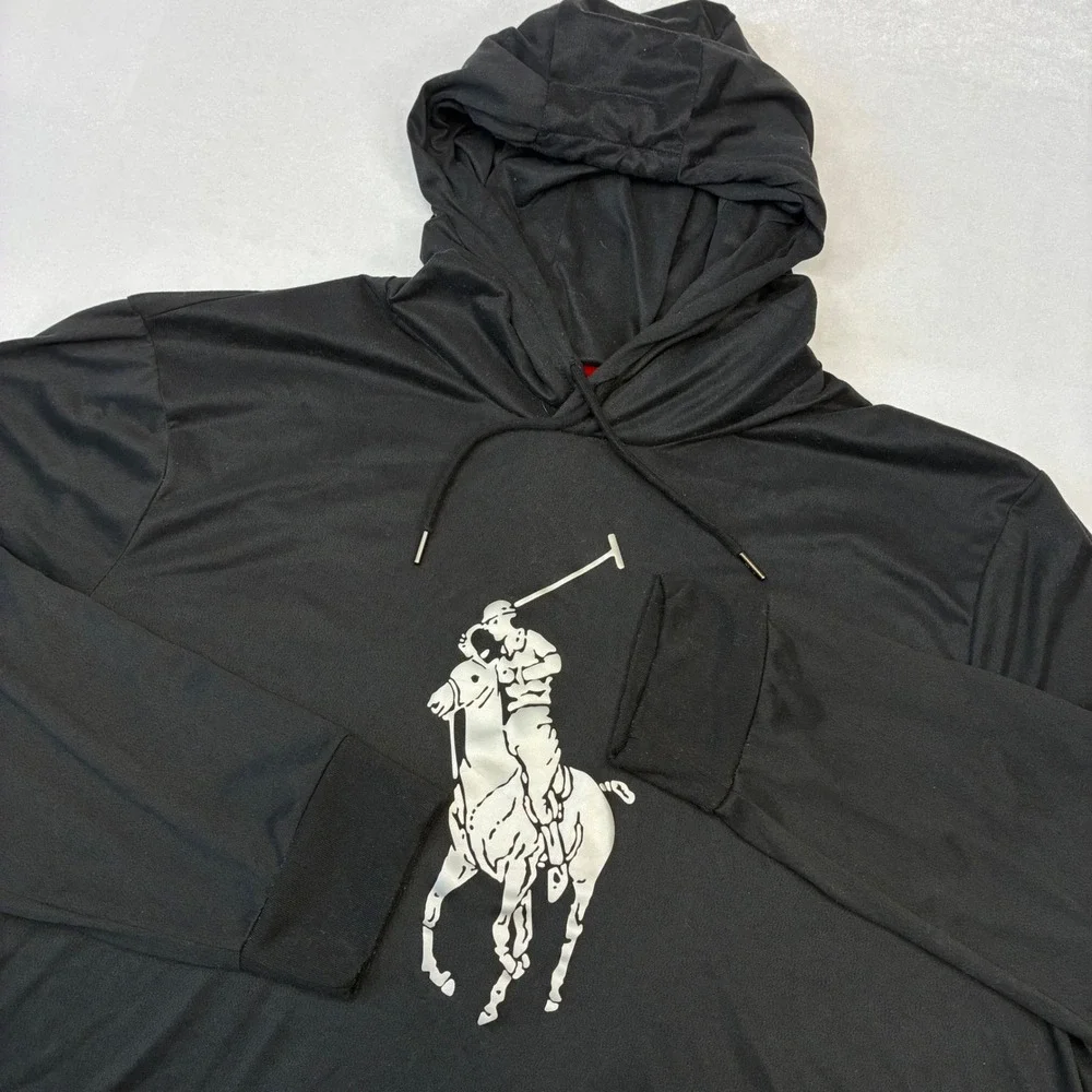 Polo Ralph Lauren Performance Hoodie Mens XXL Black Silver Big‎ Pony Graphic Tee